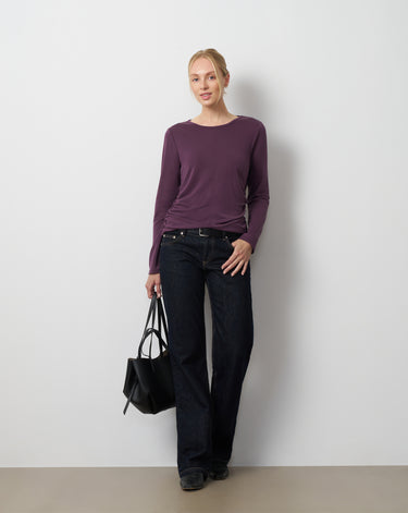 Side Shirred Crew Neck Top