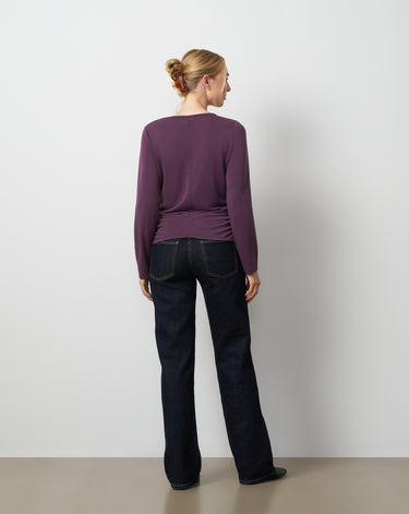 Side Shirred Crew Neck Top