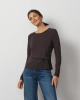 Draped Side Tie Knit Top