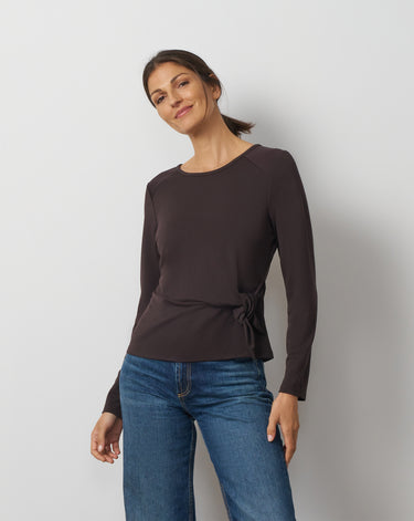 Draped Side Tie Knit Top