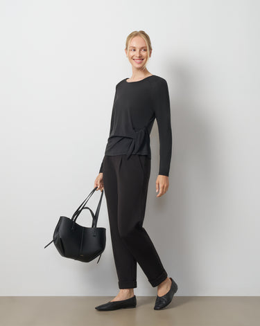 Draped Side Tie Knit Top