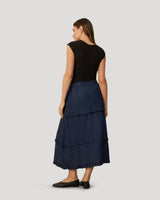 Chambray Tiered Maxi Skirt