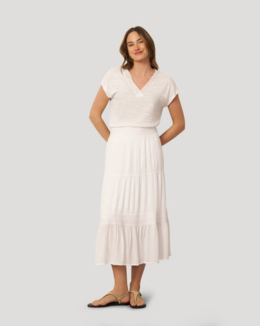 Tiered Maxi Skirt with Trim Detail