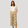 Printed Linen Blend Pull On Crop Pant