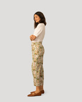 Printed Linen Blend Pull On Crop Pant