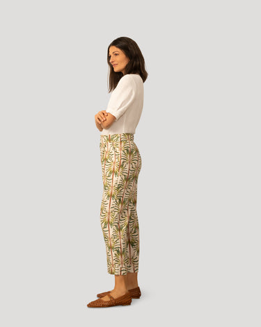Printed Linen Blend Pull On Crop Pant