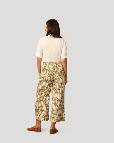 Printed Linen Blend Pull On Crop Pant