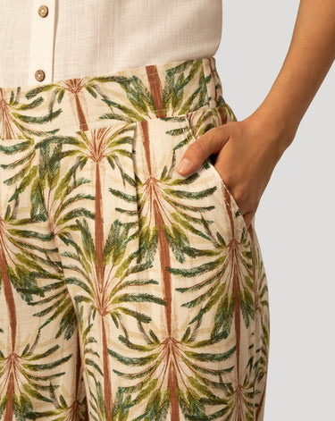 Printed Linen Blend Pull On Crop Pant