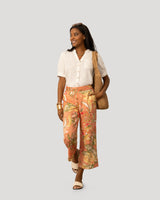 Printed Linen Blend Pull On Crop Pant