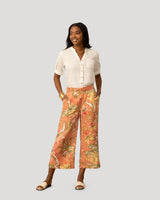 Printed Linen Blend Pull On Crop Pant