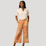 Printed Linen Blend Pull On Crop Pant