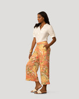 Printed Linen Blend Pull On Crop Pant