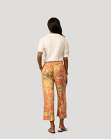 Printed Linen Blend Pull On Crop Pant