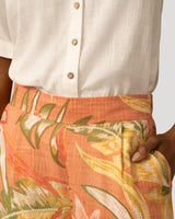 Printed Linen Blend Pull On Crop Pant
