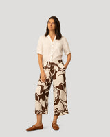 Printed Linen Blend Pull On Crop Pant