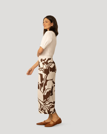 Printed Linen Blend Pull On Crop Pant