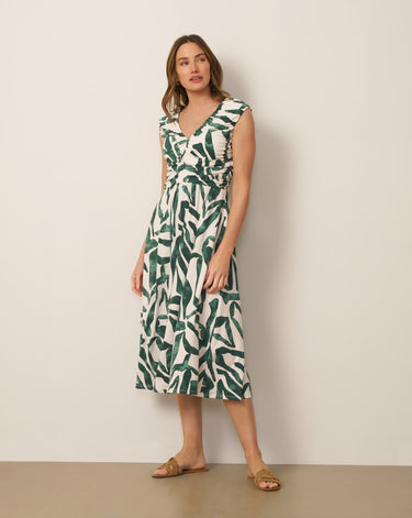 Shirred Printed Midi Dress