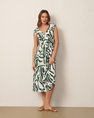 Shirred Printed Midi Dress