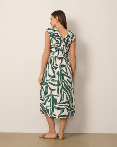 Shirred Printed Midi Dress