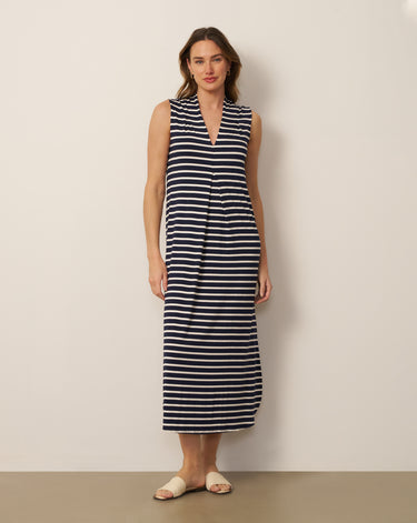 Cable & Gauge Women's Invert Pleat Stripe Maxi Dress - Navy dream Stripe Cable & Gauge Women's Invert Pleat Stripe Maxi Dress - Navy dream Stripe