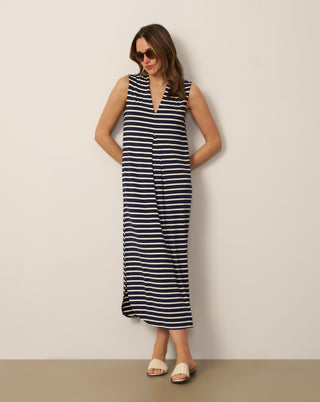 Invert Pleat Stripe Maxi Dress