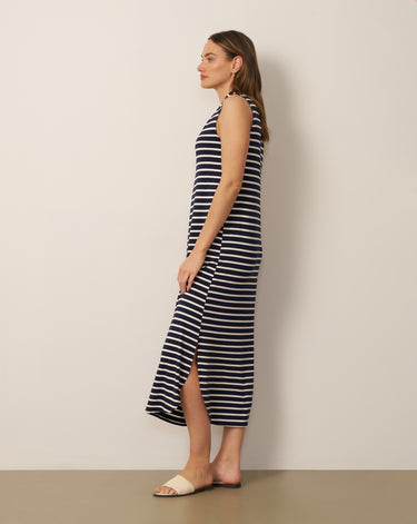 Invert Pleat Stripe Maxi Dress