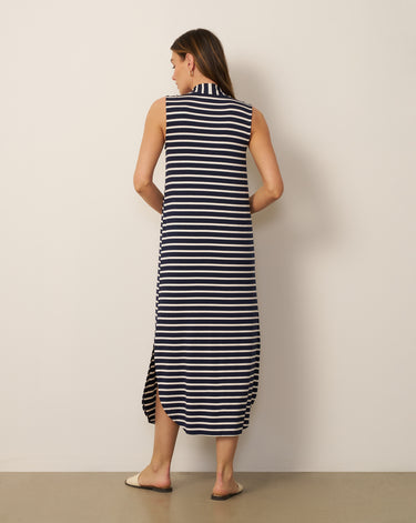 Invert Pleat Stripe Maxi Dress