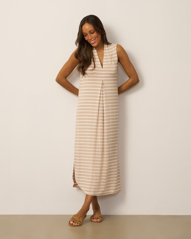 Invert Pleat Stripe Maxi Dress