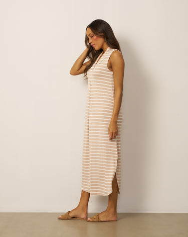 Invert Pleat Stripe Maxi Dress