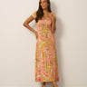 Lace Up V Neck Printed Maxi Dress