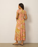 Lace Up V Neck Printed Maxi Dress
