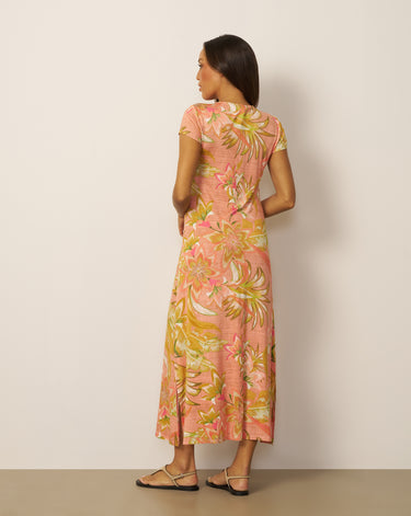 Lace Up V Neck Printed Maxi Dress