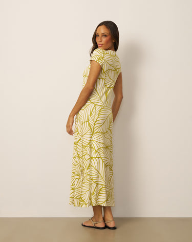 Lace Up V Neck Printed Maxi Dress