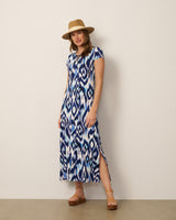 Lace Up V Neck Printed Maxi Dress