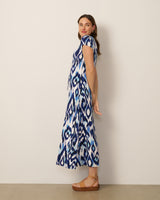 Lace Up V Neck Printed Maxi Dress