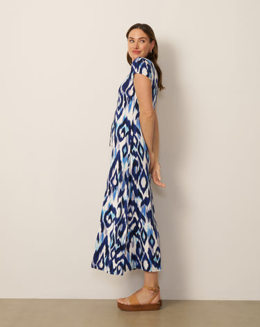 Lace Up V Neck Printed Maxi Dress