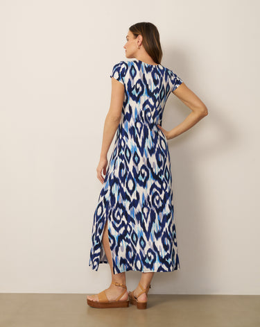 Lace Up V Neck Printed Maxi Dress