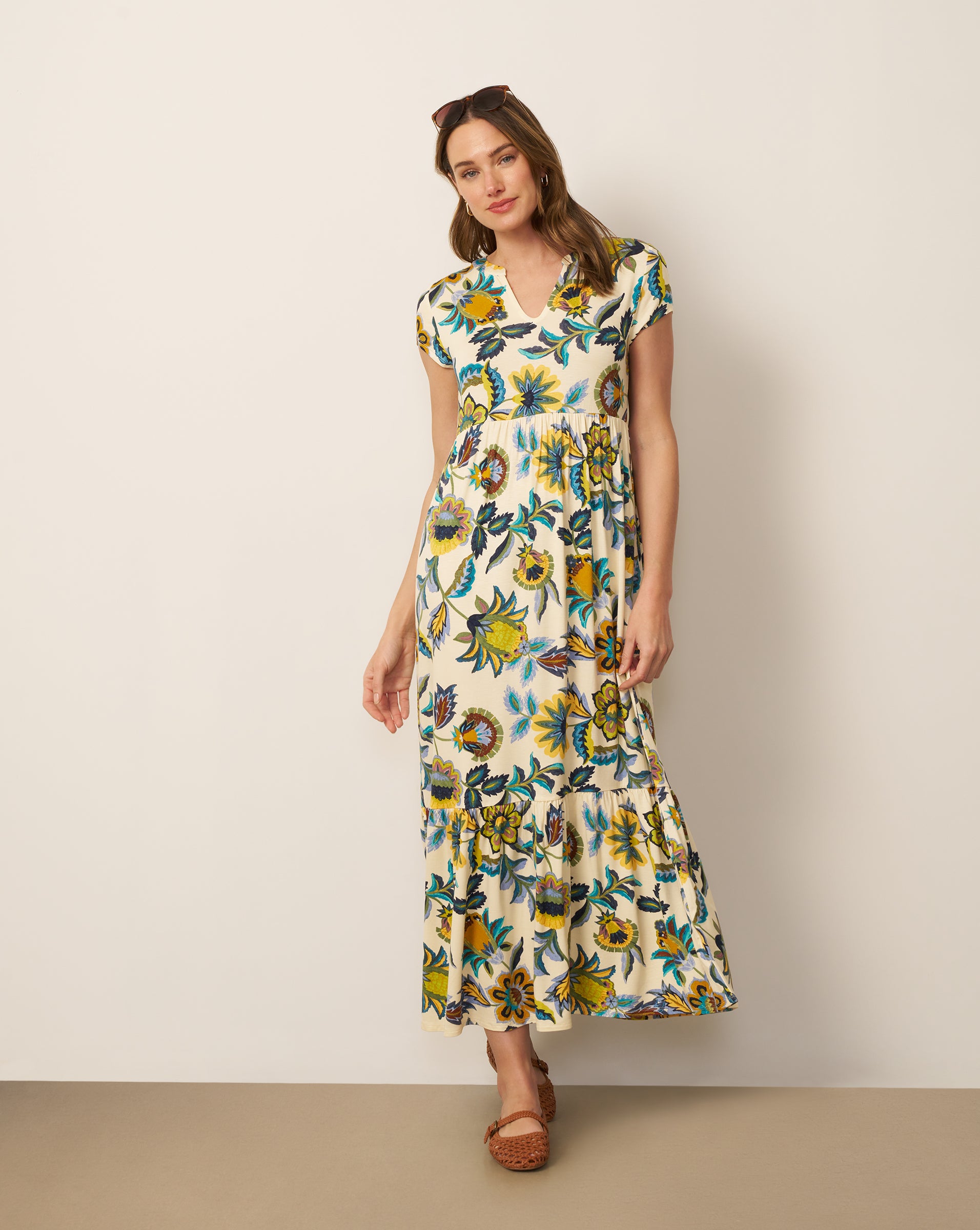 Women's Tiered Flowy Printed Maxi Dress in Eclectic Flower