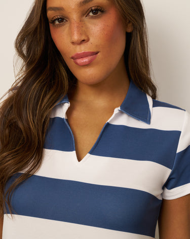 Striped Polo Collar Mini Dress