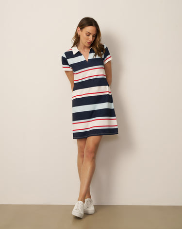 Striped Polo Collar Mini Dress