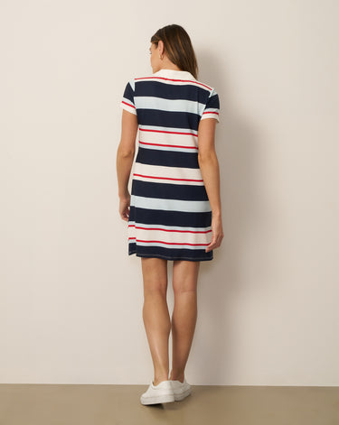 Striped Polo Collar Mini Dress