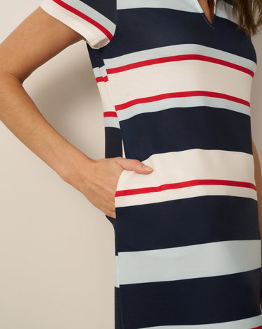 Striped Polo Collar Mini Dress