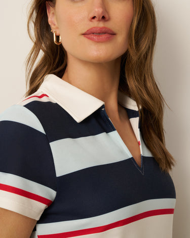 Striped Polo Collar Mini Dress