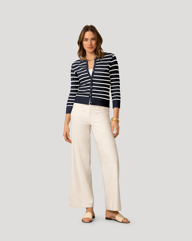 Stripe Pointelle Button Cardigan