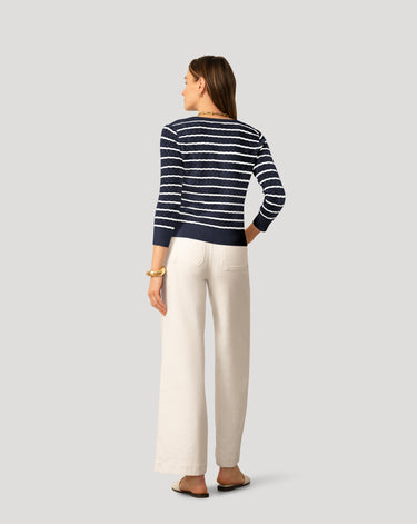 Stripe Pointelle Button Cardigan