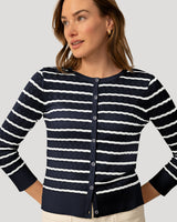 Stripe Pointelle Button Cardigan