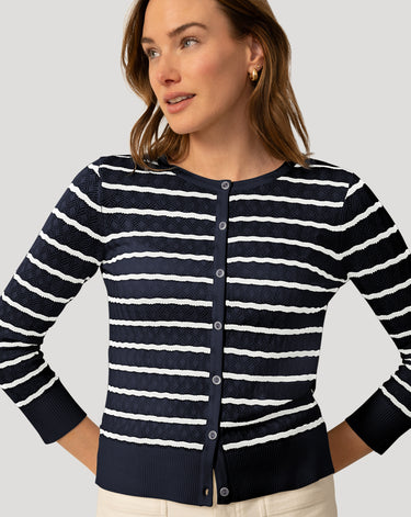 Stripe Pointelle Button Cardigan