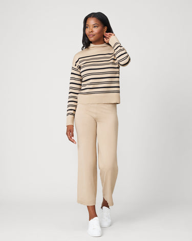 Funnel Neck Stripe Sweater & Wide Leg Pant Set