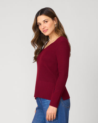 V-Neck Rib Tunic Sweater
