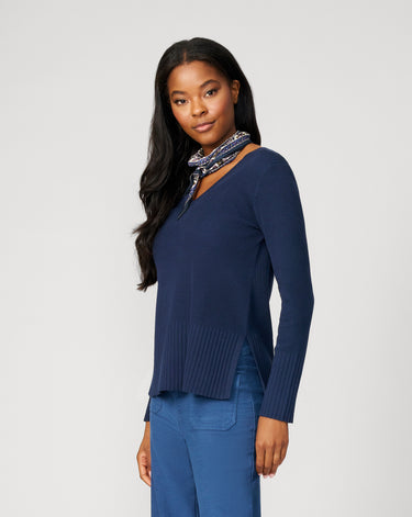 V-Neck Rib Tunic Sweater
